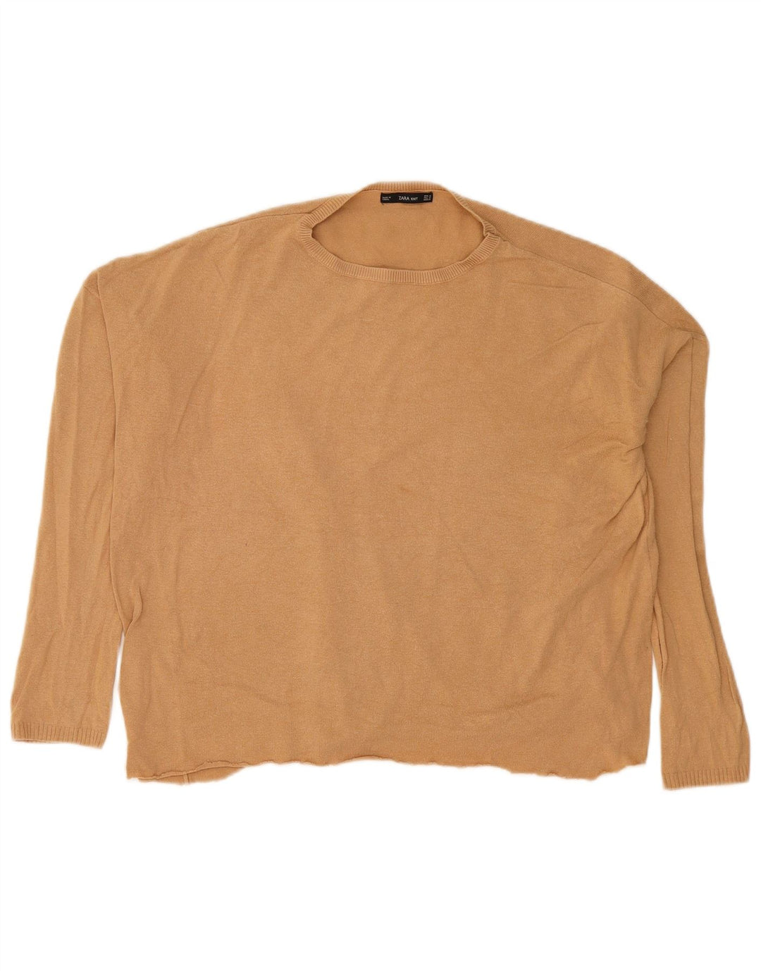 Zara Pull surdimensionné à col rond pour femme UK 14 Beige moyen