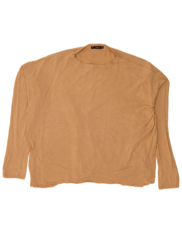 Zara Pull surdimensionné à col rond pour femme UK 14 Beige moyen
