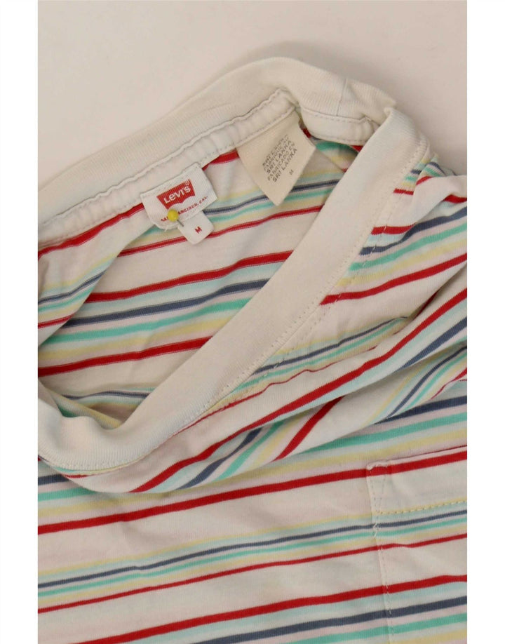 Levi's Crop T-Shirt Top Femme UK 14 Medium Multicolore Rayé Coton