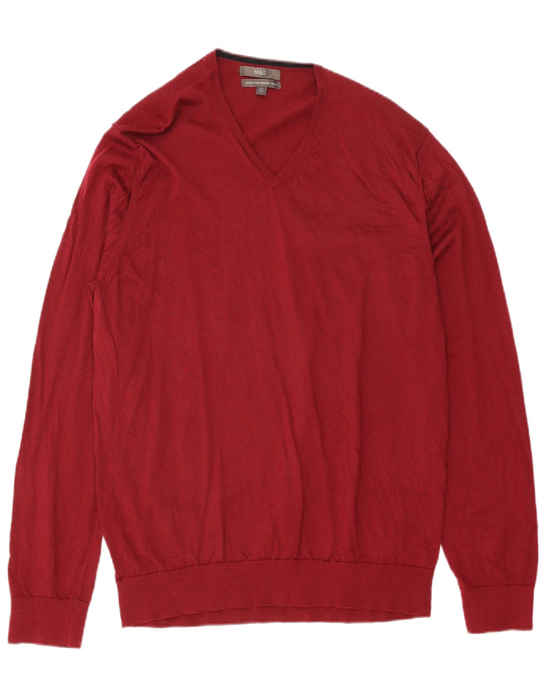 MARKS & SPENCER Pull col en V pour homme 2XL Rouge Laine mérinos