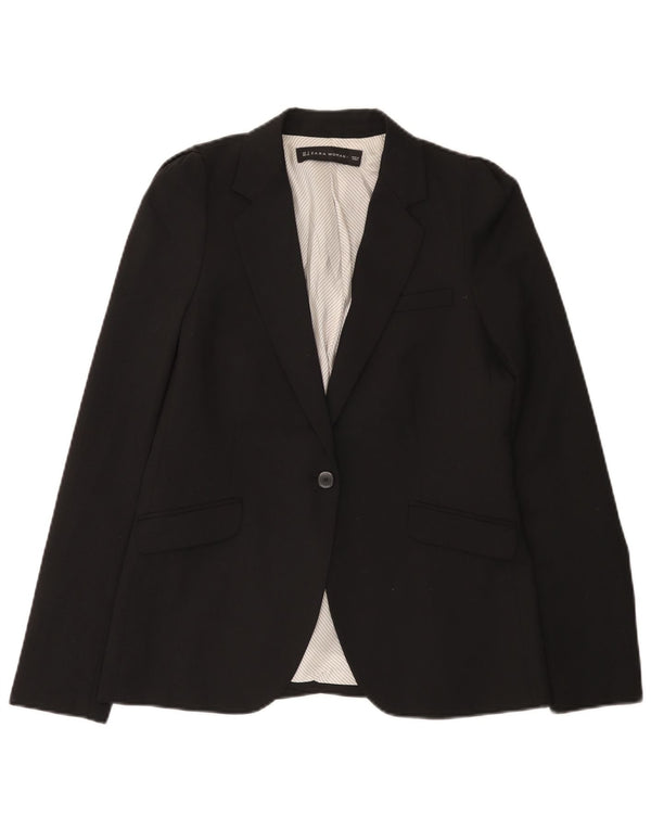 Zara Femme 1 Bouton Blazer Veste UK 10 Petit Noir Polyester