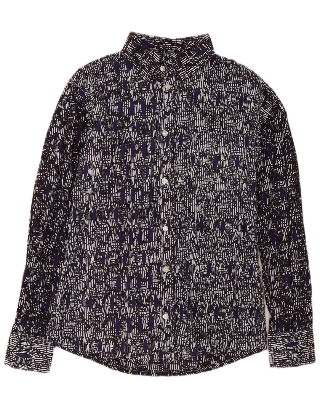 vintage Chemise Homme Petit Bleu Marine Géométrique