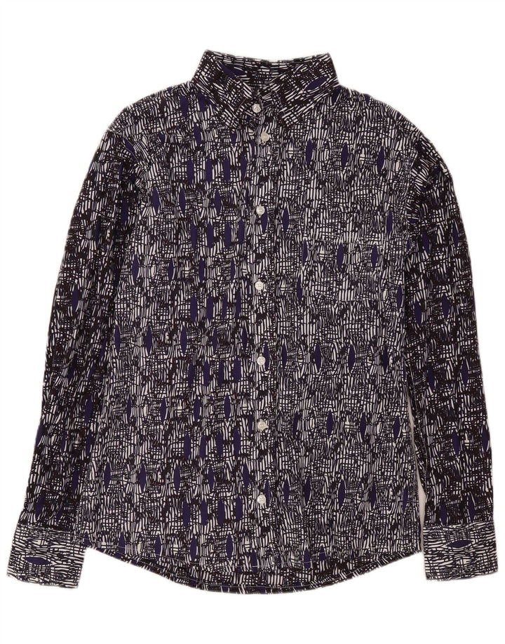 vintage Chemise Homme Petit Bleu Marine Géométrique