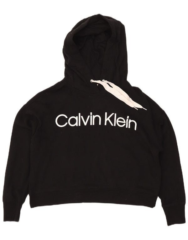 CALVIN KLEIN Womens Oversized Crop Hoodie Jumper UK 14 Medium Black