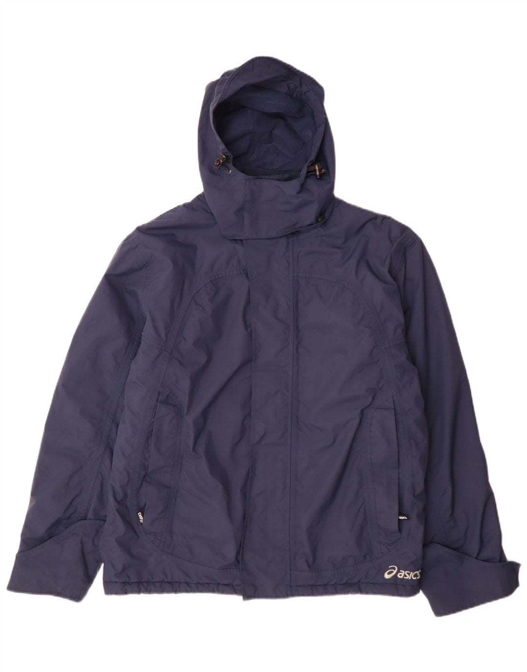 Asics Veste coupe-vent à capuche pour homme UK 38 Bleu marine moyen Polyamide