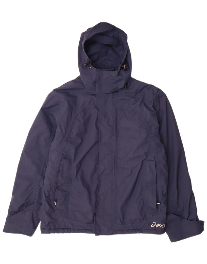 Asics Veste coupe-vent à capuche pour homme UK 38 Bleu marine moyen Polyamide
