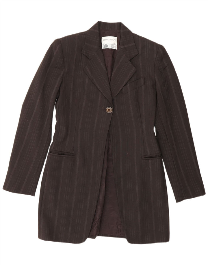 Sportstaff Veste blazer longue à 1 bouton pour femme UK 10 Petit marron rayé