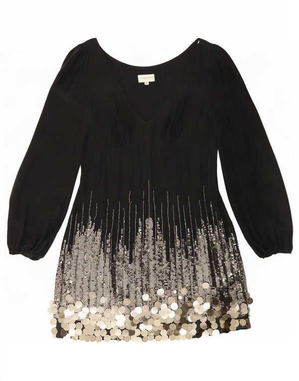 Karen Millen Robe tunique à manches longues pour femme UK 10 Petite soie noire