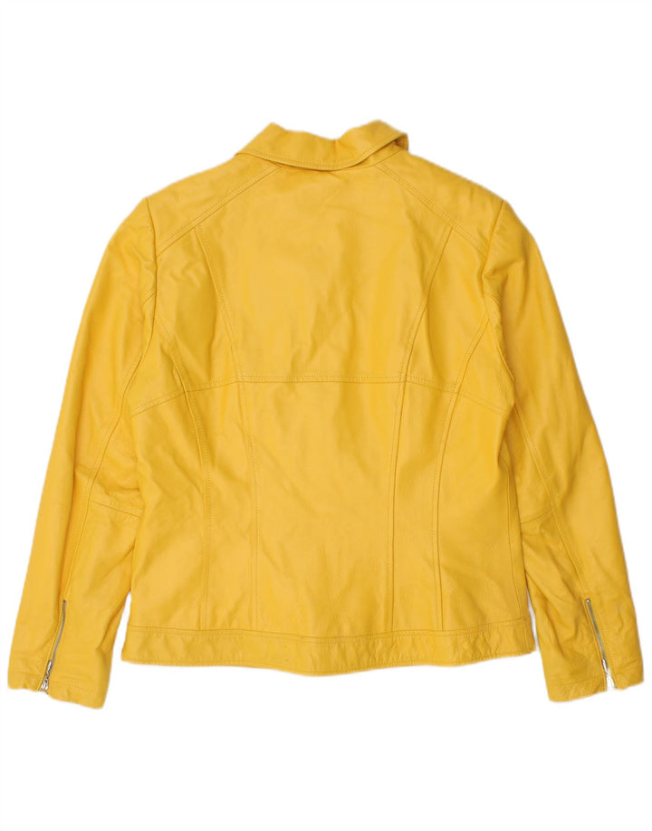 VINTAGE Veste en cuir femme UK 14 Cuir jaune moyen