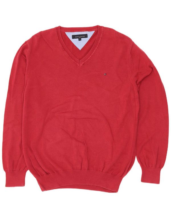 Tommy Hilfiger Pull col V pour homme en coton rouge Large