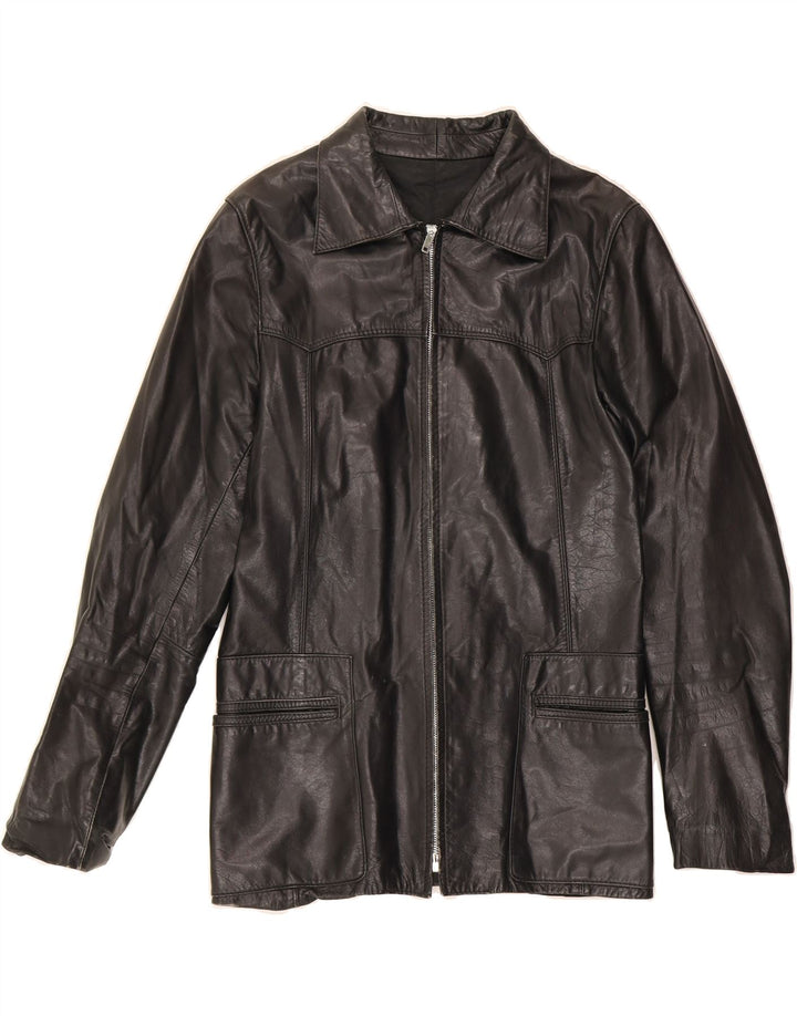 VINTAGE Womens Leather Jacket IT 48 XL Black Vintage Vintage and Second-Hand Vintage from Messina Hembry 