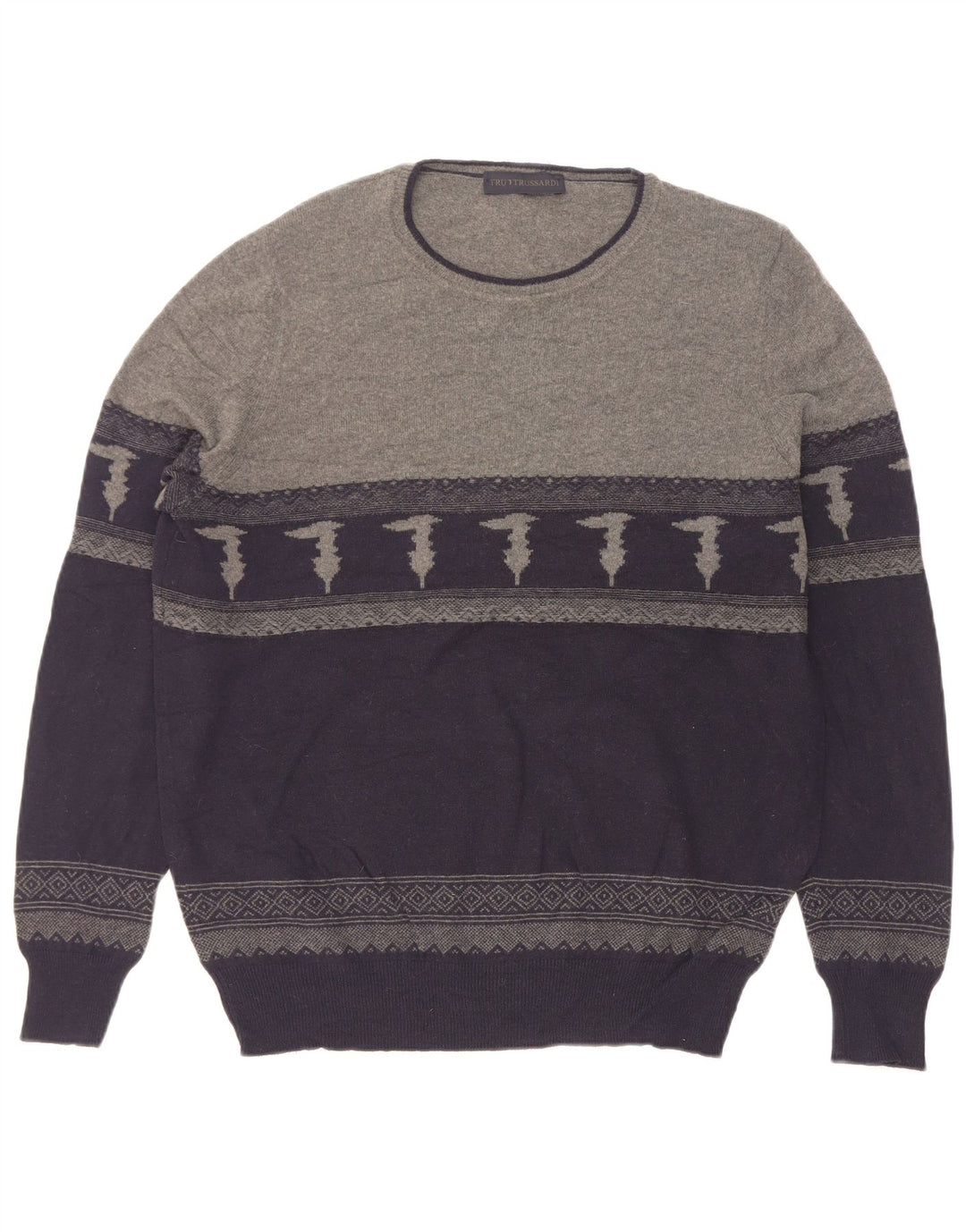 Trussardi Pull Col Bateau Bleu Marine Moyen Colourblock |
