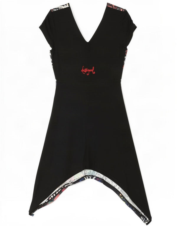 Desigual Robe tunique asymétrique graphique pour femme UK 10 Small Black Floral