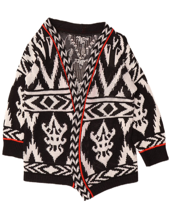 Vintage Womens Longline Open Cardigan Sweater UK 16 Large Black Geometric