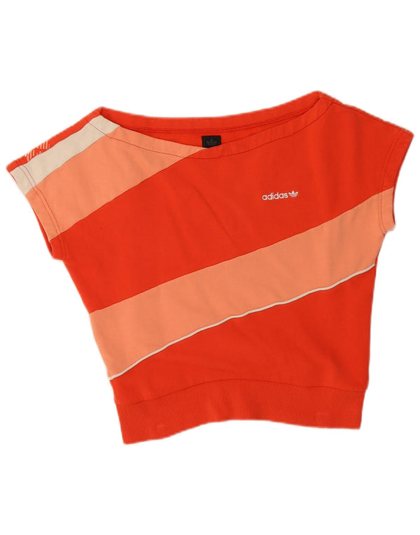 Adidas Womens Crop Graphic T-Shirt Top UK 12 Orange moyen Colourblock