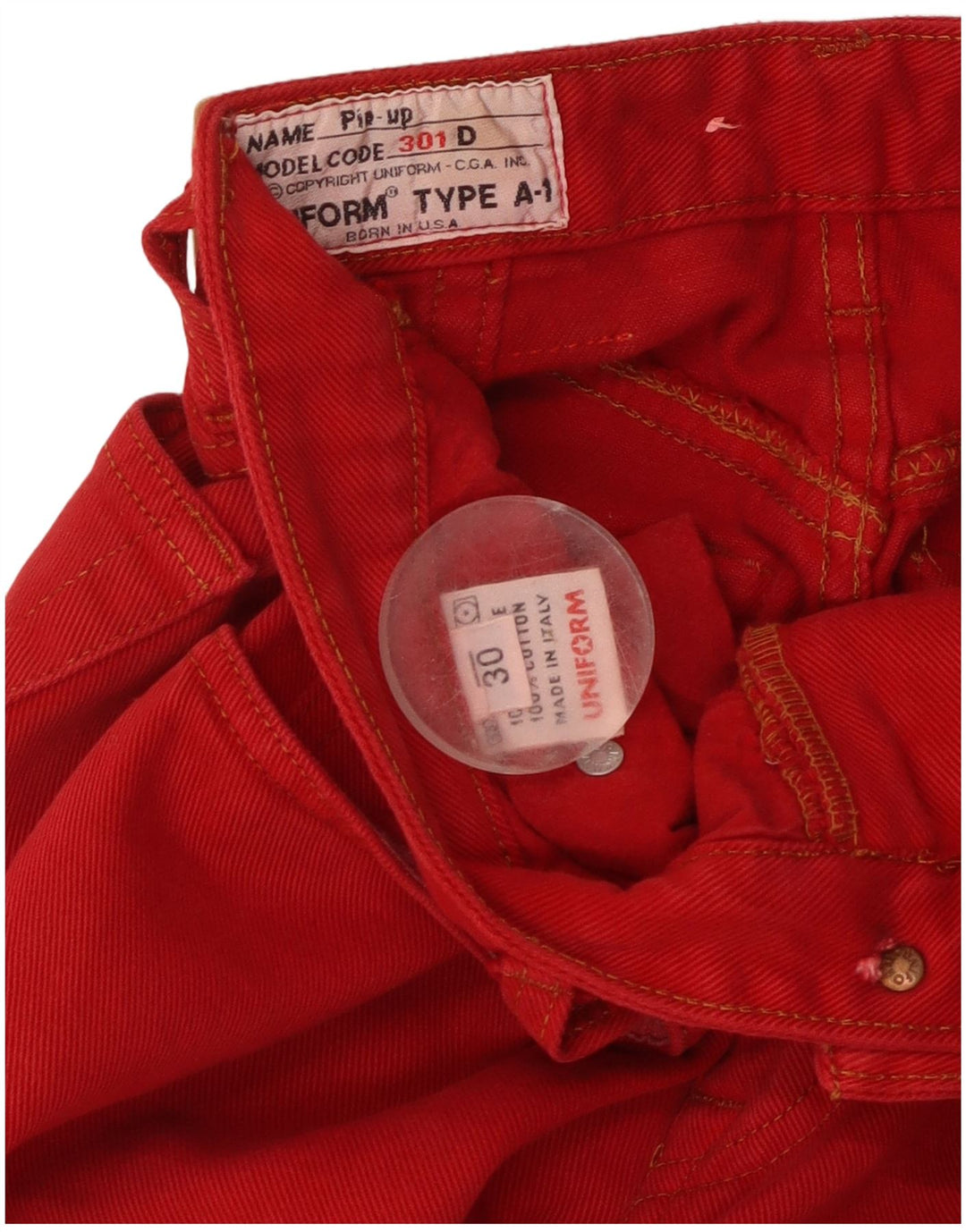 Uniforme Jean taille haute femme W30 L29 rouge coton