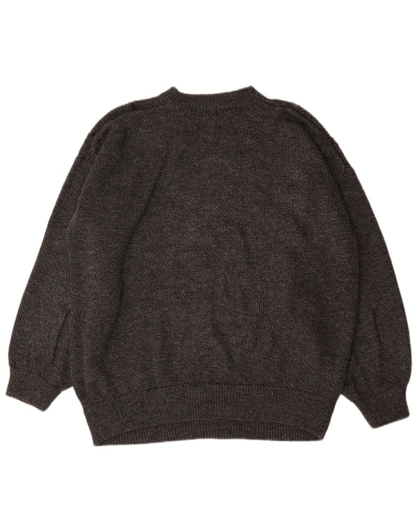 vintage Mens Crew Neck Jumper Pull 2XL Gris Rayé
