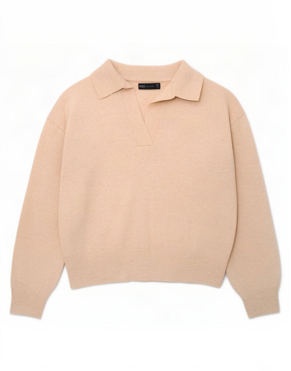 Marks & Spencer Pull surdimensionné à col polo pour femme UK 10 Petit Beige