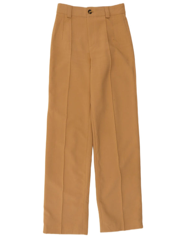 Zara Pantalon décontracté droit taille haute pour femme XS W24 L32 Beige Polyester