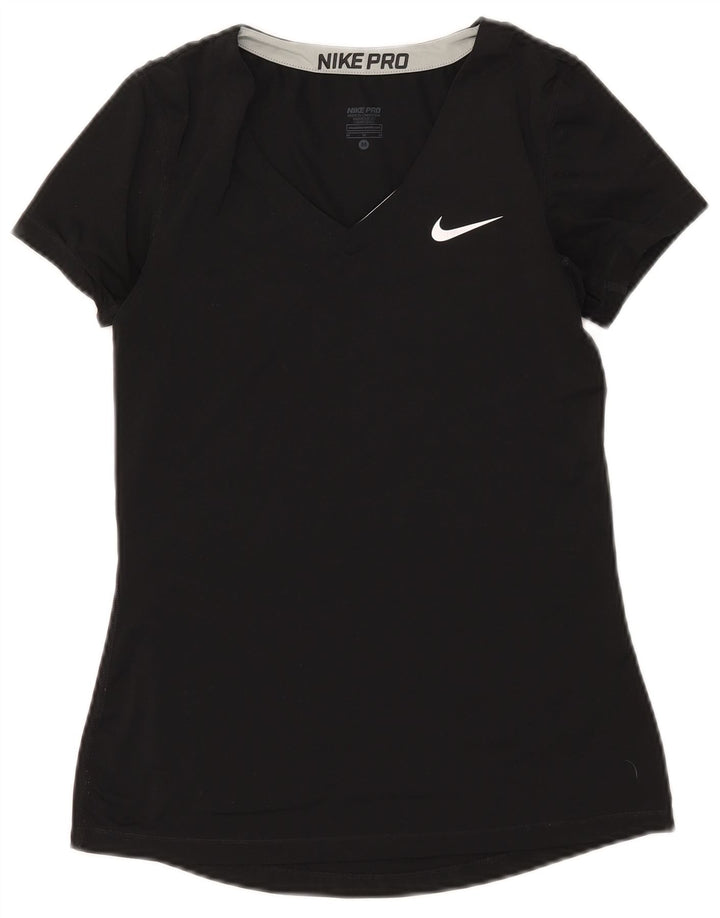 Nike Womens Dri Fit T-Shirt Top UK 12 Noir Moyen Polyester