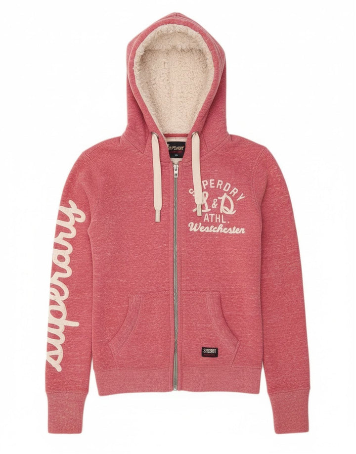 Superdry Pull à capuche zippé graphique pour femme UK 10 Petit Rose Polyester