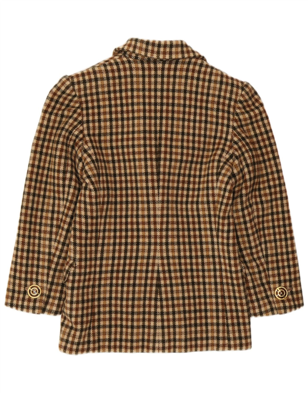 VINTAGE Femme 2 Bouton Blazer Veste UK 8 Petit Carreau Marron