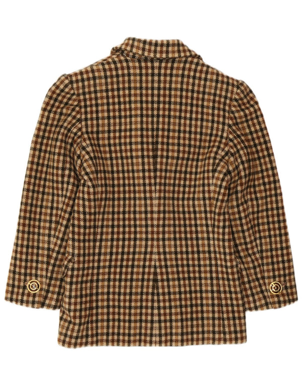 VINTAGE Femme 2 Bouton Blazer Veste UK 8 Petit Carreau Marron