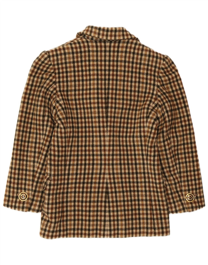 VINTAGE Femme 2 Bouton Blazer Veste UK 8 Petit Carreau Marron