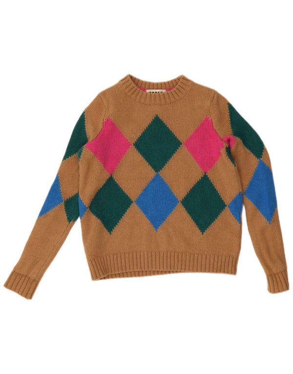 Boden Pull court à col rond pour femme UK 10 Petit Marron Argyle/Diamant