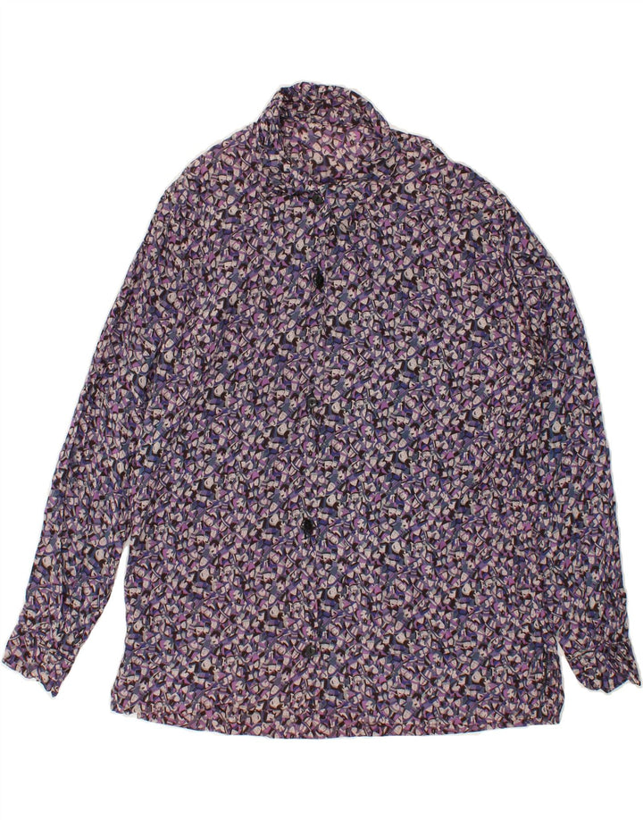 VINTAGE Womens Abstract Pattern Shirt Blouse UK 14 Medium Purple Vintage Vintage and Second-Hand Vintage from Messina Hembry 