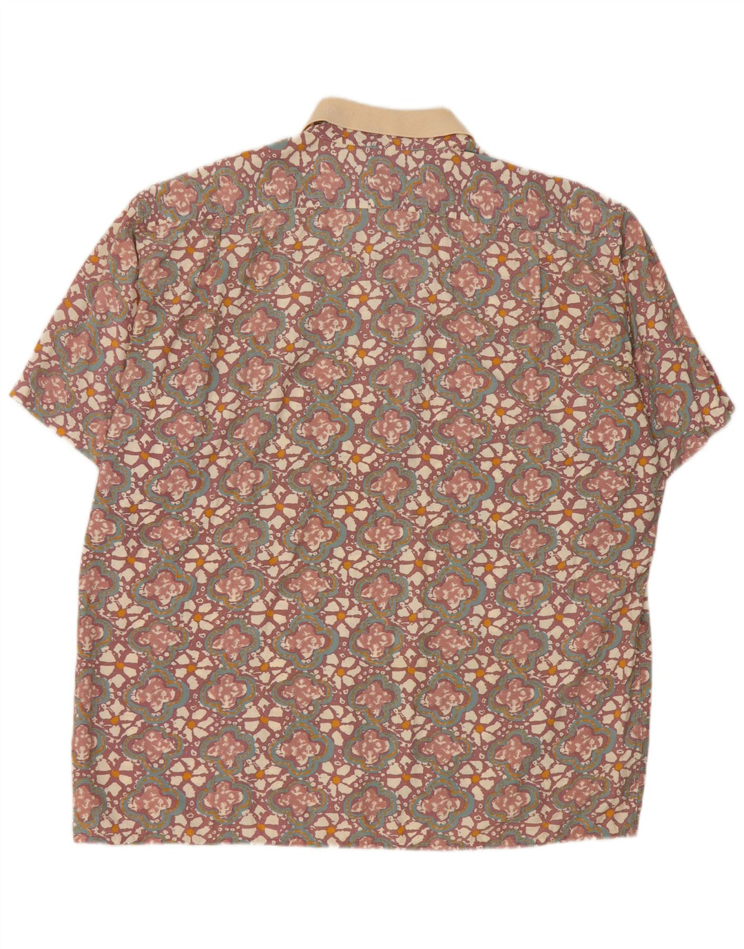 vintage Homme Manches Courtes Pull Chemise XL Marron Floral Viscose
