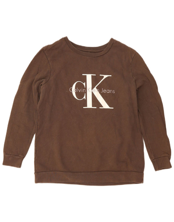 Calvin Klein Jeans Sweat-shirt graphique pour femme UK 16 Large Marron
