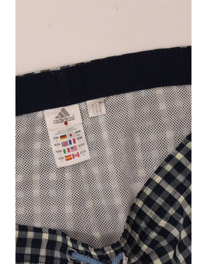 Adidas Short de bain régulier pour homme en polyester à carreaux bleus