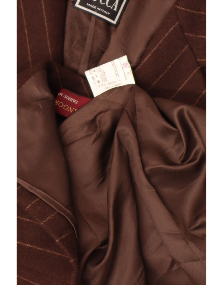 Cinzia Rocca Veste Blazer 2 Boutons Femme UK 16 Grande Laine Rayée Marron