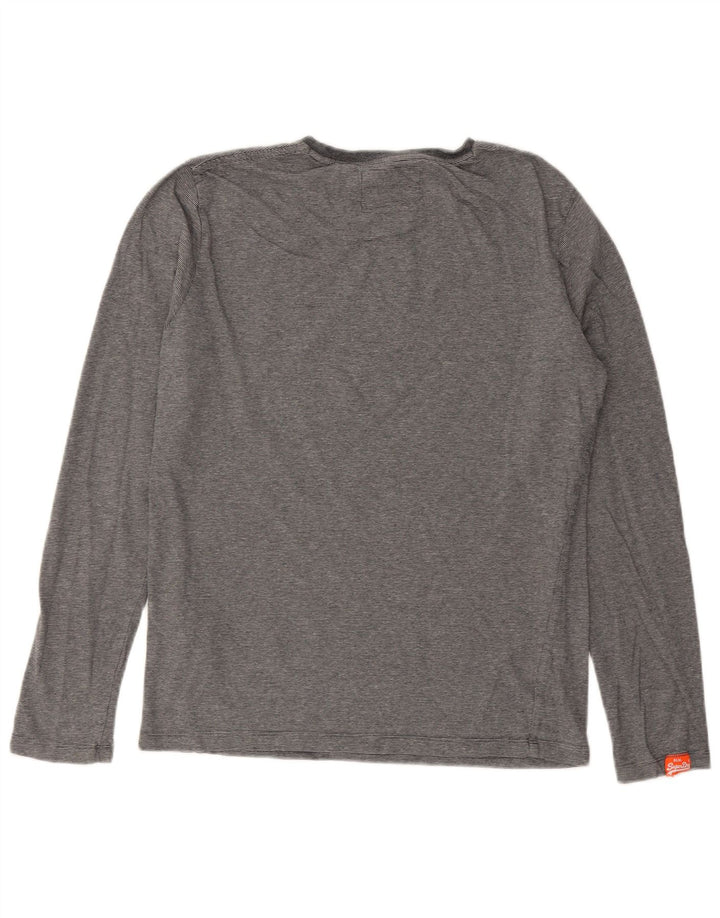 Superdry Haut à manches longues en coton à fines rayures gris moyen