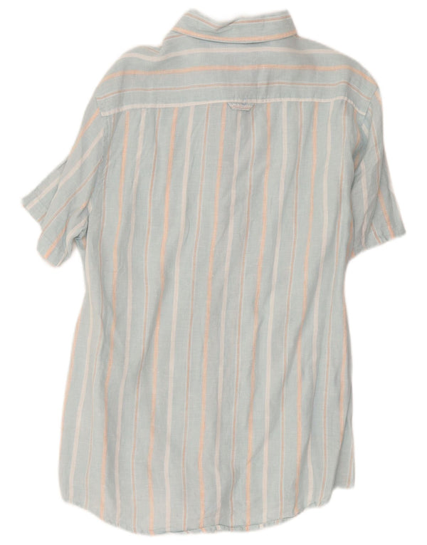 Crew Clothing Chemise à manches courtes pour homme en lin rayé bleu