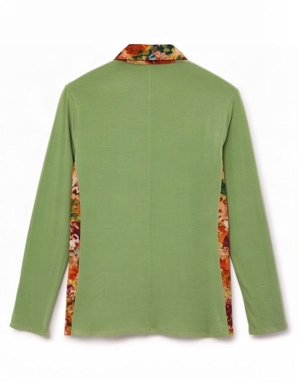 vintage Femmes Voir à travers la chemise Blouse UK 14 Grand Polyester Floral Vert
