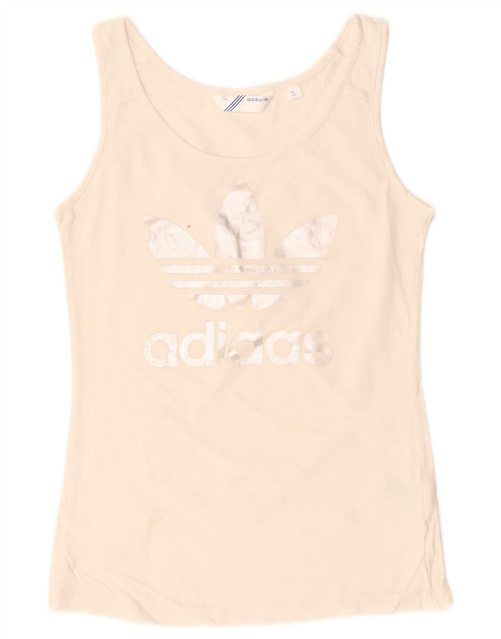 Adidas Débardeur Graphique Femme IT 38 XS Blanc Coton