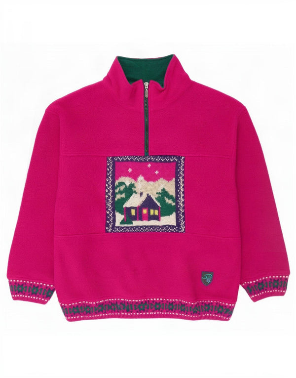 Silvy Pull polaire graphique à col zippé pour femme UK 14 Large Rose Polyester