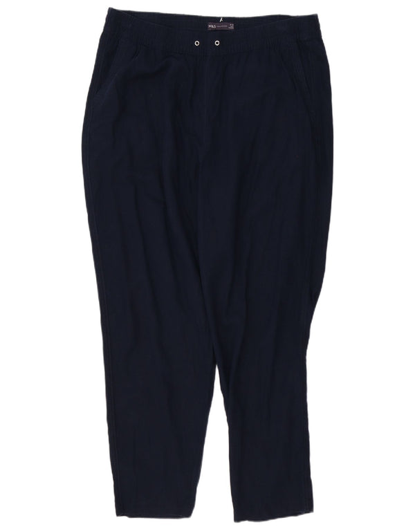 Marks & Spencer Pantalon décontracté taille haute pour femme UK 18 XL W38 L28 Bleu marine