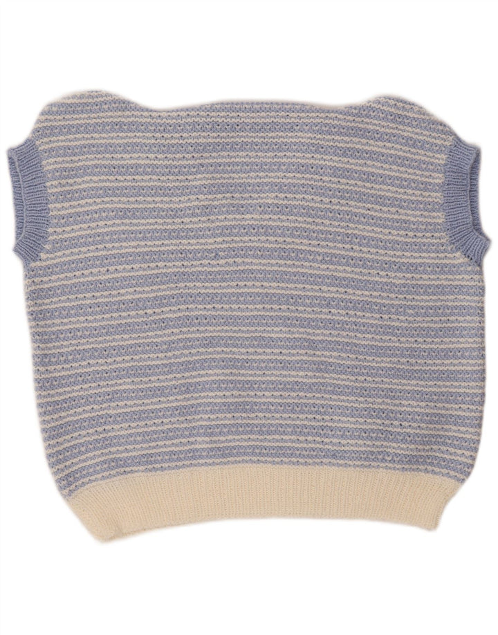 VINTAGE Femme Gilet Débardeur UK 18 XL Bleu Rayé