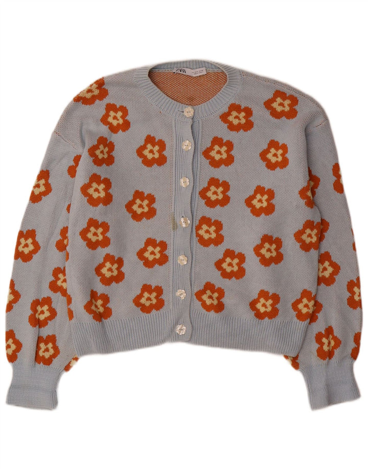 Zara Cardigan surdimensionné pour femme UK 10 Petit motif floral bleu
