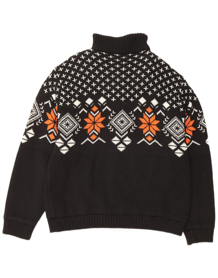 VINTAGE Pull col zippé pour homme IT 52/54 Grand Black Fair Isle