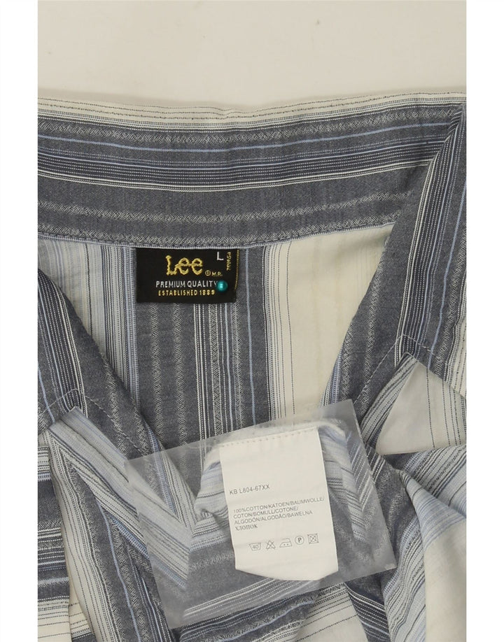 LEE Chemise pull à manches courtes pour homme en coton rayé bleu