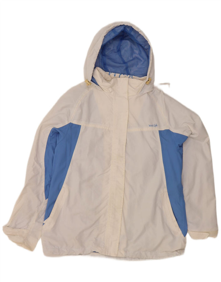 Weird Fish Veste de pluie à capuche pour femme UK 14 Large Blanc Colorblock Nylon