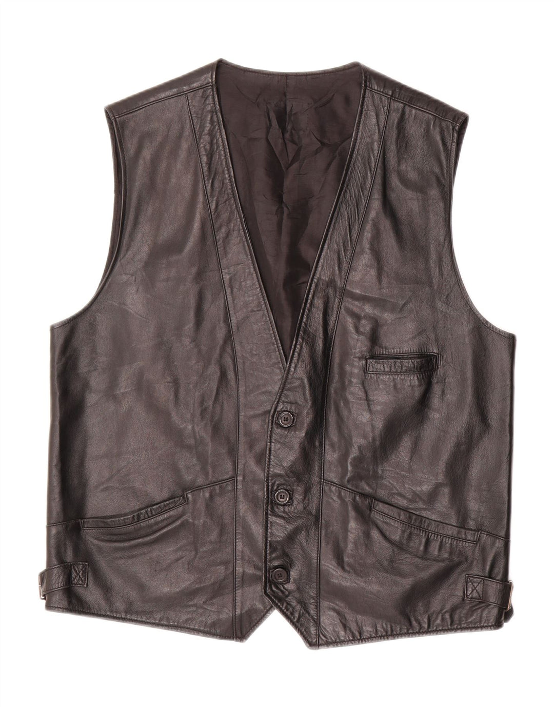 VINTAGE Gilet en cuir homme UK 40 Grand cuir noir