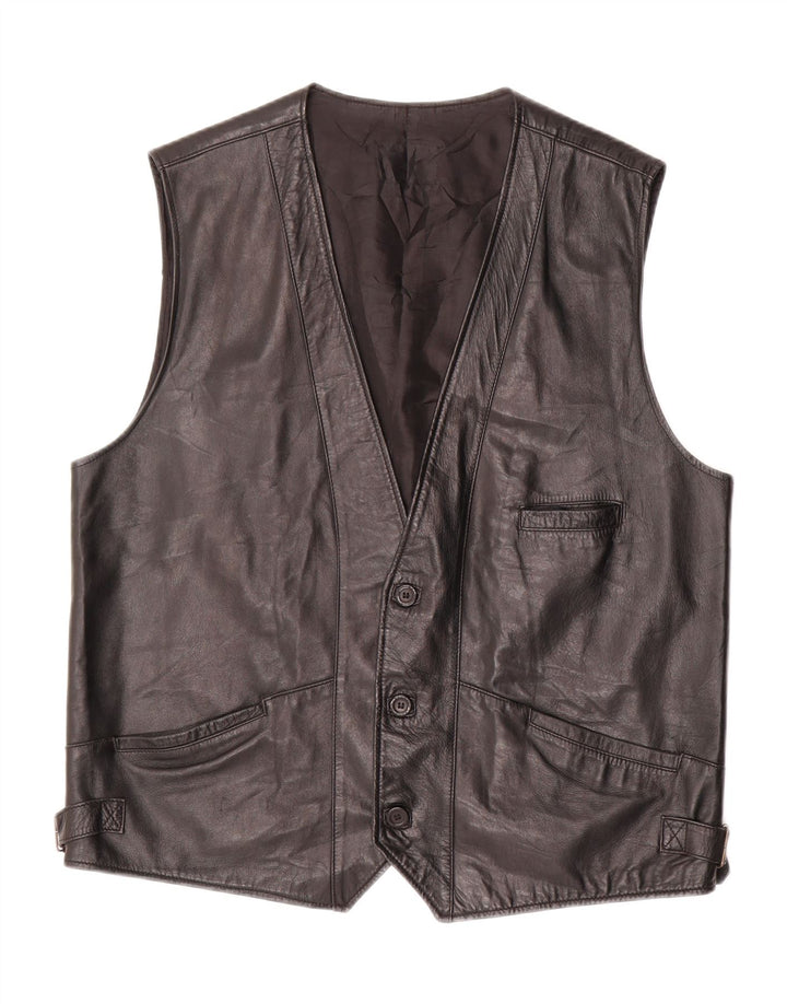 VINTAGE Gilet en cuir homme UK 40 Grand cuir noir