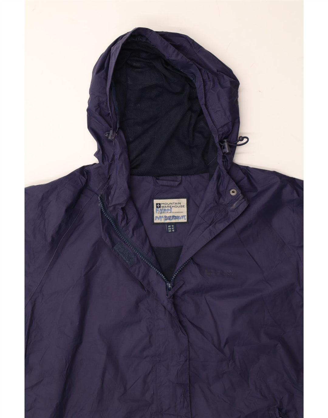 MOUNTAIN WAREHOUSE Womens Hooded Rain Jacket UK 14 Large Navy Blue Nylon Vintage Mountain Warehouse and Second-Hand Mountain Warehouse from Messina Hembry 