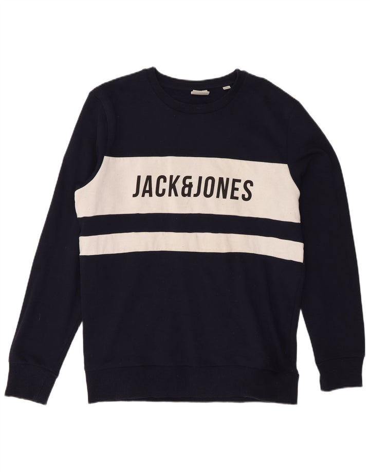 Jack & Jones Sweat-shirt graphique pour hommes, grand, bleu marine, colour block