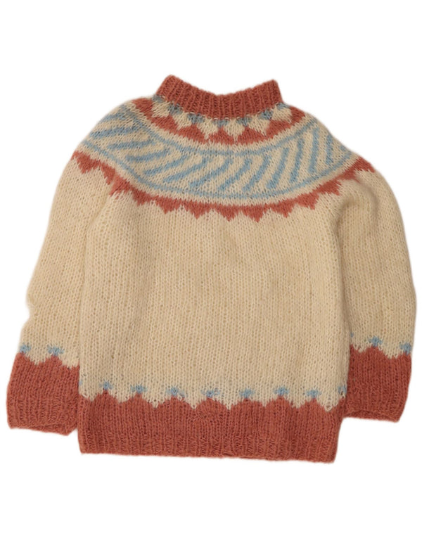 vintage Femme Turtle Neck Jumper Pull UK 14 Moyen Beige Fair Isle